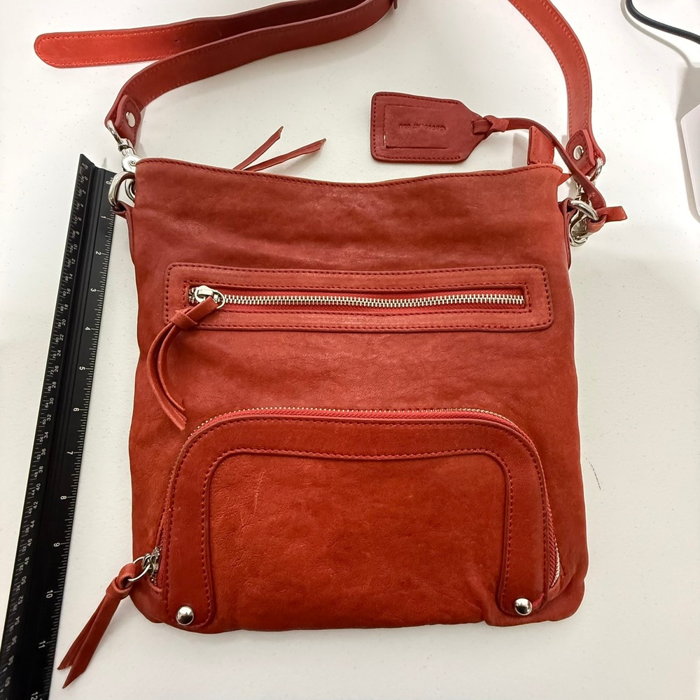 Chocolat Blu Red Leather Crossbody‎ Bag Messenger Multi Zip Pocket Adjustable